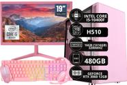 PC Gamer Rosa Completo Intel Core I5 10400F 16 GB 480 GB RTX 3060 12GB + Monitor Rosa + kit Gamer Rosa - Option Soluções