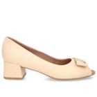 Peep Toe Salto Bloco Laranja Couro