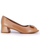 Peep Toe Salto Bloco Laranja Perolado Couro