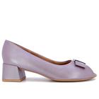 Peep Toe Salto Bloco Roxo Perolado Couro