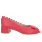 Peep Toe Salto Bloco Vermelho Couro