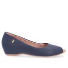 Peep Toe Salto Embutido Azul Couro