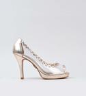 Peep Toe Salto Fino Vinil Ouro CBK