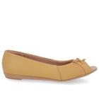 Peep Toe Salto Rasteiro Amarelo Mel Couro