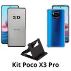 Película 3D de Vidro + Capinha Anti Impactos + + Suporte de Mesa para Xiaomi Poco X3 Pro