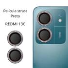 Película da Câmera Strass Diamante Preto para Redmi 13C