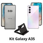 Pelicula Frontal de Vidro 3D + Capinha + Suporte de Mesa para Samsung Galaxy A35