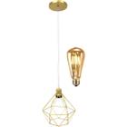 Pendente Aramado Diamante Lustre Cabo Cristal P + Lâmpada Led ST64 Vintage Retrô Agp Gmh - Agp Ilumini/Gmh Tr