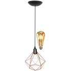 Pendente Aramado Diamante Teto Luminária Retrô Balcão Agp Cobre Rose Glod + Lâmpada Led ST64 Vintage