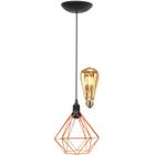 Pendente Aramado Diamante Teto Luminária Retrô Balcão Agp Laranja + Lâmpada Led ST64 Vintage