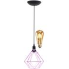 Pendente Aramado Diamante Teto Luminária Retrô Balcão Agp Rosa + Lâmpada Led ST64 Vintage - Agp Ilumini/S/M