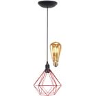 Pendente Aramado Diamante Teto Luminária Retrô Balcão Agp Vermelho + Lâmpada Led ST64 Vintage - Agp Ilumini/S/M