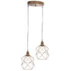 Pendente Aramado Duplo Cálice Luminária Lustre Cabo Cristal Retrô Vintage Cobre Rose Gold Industrial