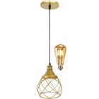 Pendente Aramado Esfera Balonê Dourado + Lâmpada Lustre Luminária Teto Regulável Sala Cozinha