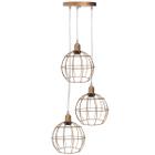 Pendente Aramado Triplo Globo Luminária Lustre Cabo Cristal Retrô Vintage Cobre Rose Gold Agp Luxo - Agp Ilumini