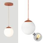 Pendente Bronze Com Globo De Vidro Branco De 14Cm + Led 2W