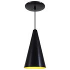 Pendente Cone Luminária Lustre Alumínio Preto Brilhante - Unidos Repuxo e Polimento