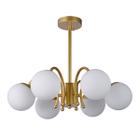 Pendente Dourado Com Globo Leitoso 62CM Para 6 Lâmpadas E27 Nitrolux