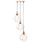 Pendente Luminaria Teto Diamante Dourado Pirâmide Aramado Base Tripla Fio Cristal