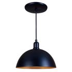 Pendente Meia Lua 24cm Luminária Lustre Alumínio Preto Brilhante