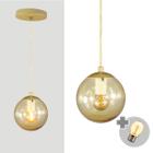 Pendente OURO C/ Globo de Vidro AMBAR de 14cm + LED 2W - Trybo Design