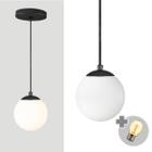 Pendente Preto Com Globo De Vidro Branco De 14Cm + Led 2W