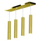 Pendente Quadruplo Tubo Cilindro Dourado 50Cm + Led 3k