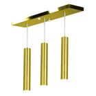 Pendente Triplo Tubo Cilindro Dourado 50Cm + Led 3k