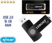 Pendrive 16GB Ram Slim Usb 2.0 Clip Giratório Knup Leboss Lb-pd16