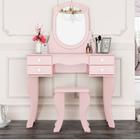 Conjunto de Toucador e banco para crianças Mesa de Maquilhagem Princesa  para Meninas com Espelho Rotativo 360° Removível 3 Gavetas Rosa e Branco