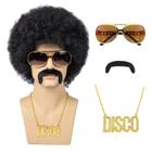 Peruca afro Costume para homens TUOFLY 70's Black Curly Synthetic