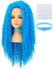 Peruca AMZCOS Kids Long Wavy Curly Blue Synthetic Hair + Acceso