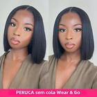 Peruca Bob de Cabelo Humano - 180% de Densidade, Sem Cola, com Frontal de Renda