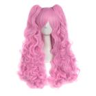 Peruca de cosplay MapOfBeauty Lolita Long Curly Pink 70 cm com rabo de cavalo