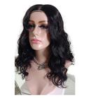 Peruca front lace Wig 45 cm preta repartição livre ondulada