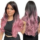 Peruca Lace Normal Ondulada Fibra Orgânica Ombre Lilas Aceita Chapinha