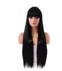 Peruca Wig 100% Orgânica Pode Pranchar Super Natural Franja Reta Lisa Preta