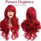 Peruca Wig 100% Orgânica Pode Pranchar Super Natural Ondulada Com Franja Vermelha