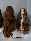 Peruca, wig, castanho claro, castanho, ondulada, 80cm, premium