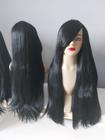 Peruca, wig, preta, lisa, futura, 75cm, com franja