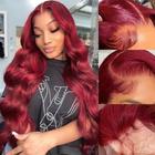 Perucas Eddfine 99j Burgundy Lace Front Human Hair 200% de densidade