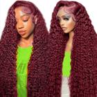 Perucas frontais de renda Kivolin 99j Burgundy Human Hair 70cm