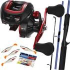 Pesca Kit 15 Kg Vara Fibra de Vidro Carretilha 19 Rolamentos