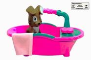 Pet Spa Banheirinha Samba Toys com Cachorro de Vinil Toalha Banheira Sai Agua de Verdade Brinquedo