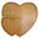 Petisqueira Bandeja Coração de Madeira 2 Divisórias 30cm