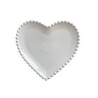 Petisqueira Cerâmica Branca Coração Borda Bolinha 19 x 18 cm