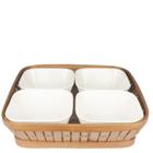 Petisqueira Quadrada Bambu com 4 Bowls de Porcelana 35x35cm LHermitage