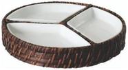 Petisqueira Redonda Bambu Com Porcelana 24X4 Cm Mundiart