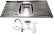 Pia Inox Fabrinox PS1200 120x52cm, cuba central, kit completo