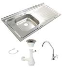 Pia Inox Fabrinox PSD1000E 100x52cm, cuba esquerda, kit completo